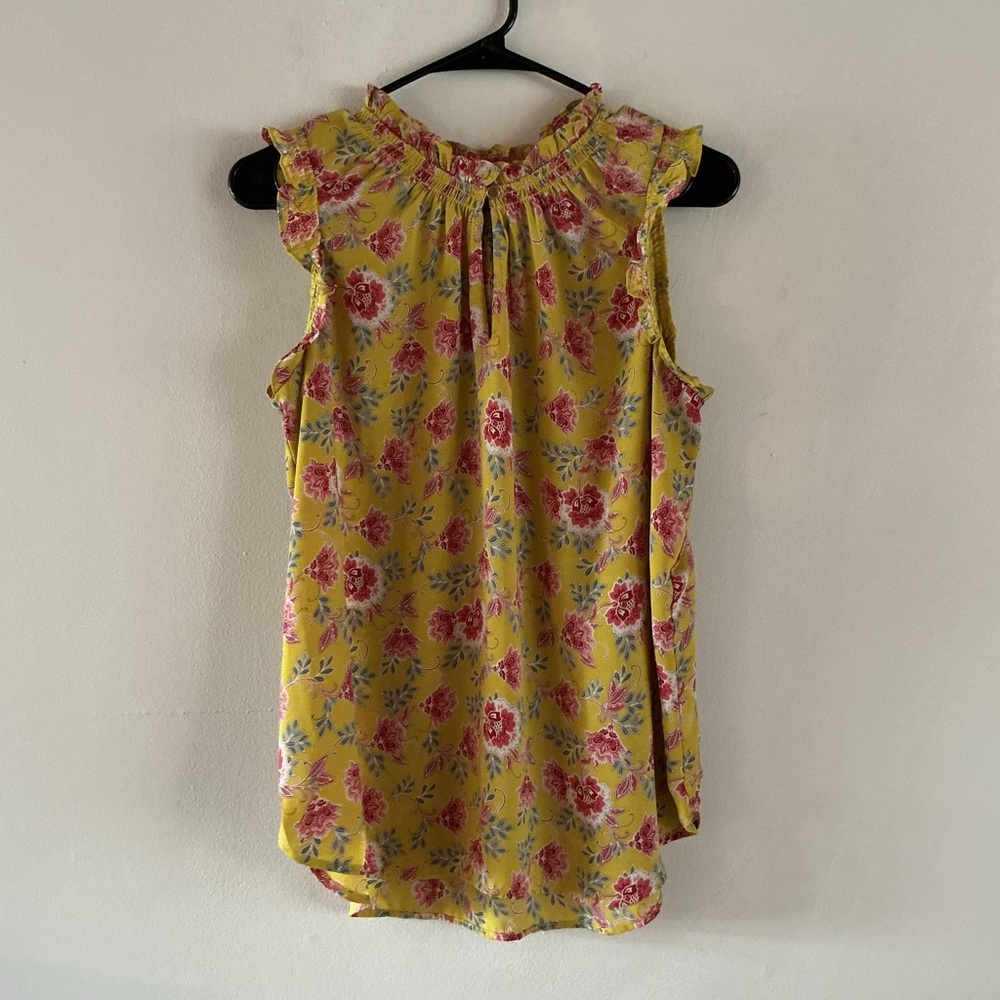 LOFT Yellow Floral Ruffle Blouse
